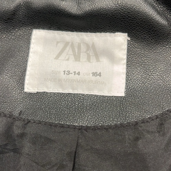 Zara Black Faux Leather‎ Moto Jacket Lapel Collar Zip Front Juniors 13/14 = SP - Picture 10 of 13